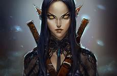female fantasy elf dark character rogue portraits characters rpg warrior dnd ranger women girl pathfinder she artwork elves elven rogues
