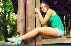 girl nature sitting teenage forest sad dreamstime preview