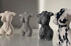 sculpture body torso female ceramic concrete texture hand made set primary colour item