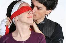 blindfold couple game love stock