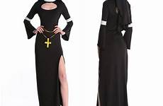 nun costume halloween costumes sexy cosplay dress catholic outfit fantasy monk religious church slim sister priest fantasia womens long women