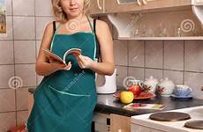 apron kitchen housewife green stock beautiful dreamstime