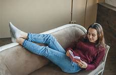 reading woman book student diary sofa young her stock succesful portrait library light background