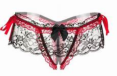 panties tie lace bow sexy thongs open hollow women crotch strings flower lingerie