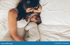 bed son mother together sleeping boy young baby women top