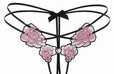 hot thongs sexy women string panties underwear crotch crotchless embroidery lace rose open erotic