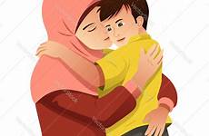 muslim son hugging
