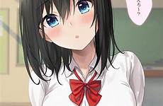 anime boobs big girls wallpaper hair dark eyes women blue indoors frontal viewer looking wallpapers