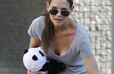 downblouse celebrity katie holmes star cleavage playing famous panda peeks