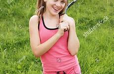 girl tennis sport happy teenage outfits racket grass shutterstock green background stock search