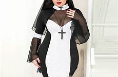 nuns cosplay biarawati babydoll 2xl 3xl gordo fantasias kostum ukuran seksi hitam transparan crossdress sleepwear masquerade role