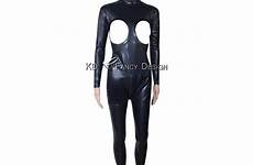bodysuit breast latex open catsuit rubber crotch body zipper suit sexy back zentai