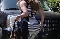 kardashian khloe hot curves tight dress huffpost shows off backside smaller gym leaves striped reality star beautiful also