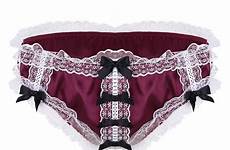 sissy men underwear mens panties satin lace lingerie gay iefiel ruffled floral shiny male briefs stretchy rise soft low bikini