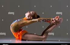 gymnast beautiful girl athlete leotard teenage dancer colorful wearing flexible working stock alamy posing backbend dancing doing studio