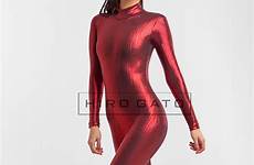 spandex shiny red bodysuit lycra zentai premium leotard catsuit leg high