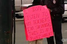 son punishes mom being badly behaving kids discipline rules suspended carolina having him wear north sign school her cnn apply
