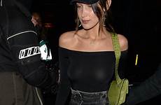 bella hadid through top braless daring steps dinner london dior sparkling hint headed glam earrings capital christian she into look