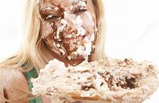pie face messy woman stock over her