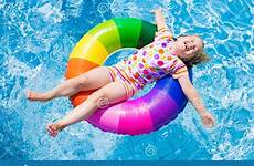 pool swimming child kids girl playing little swim happy stock summer ring exotic floating preview