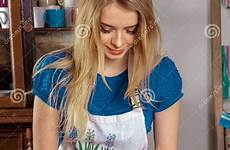 apron housewife wearing young stock