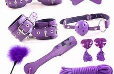 sex kit bondage bdsm toys set handcuffs handcuff adult gag woman accessories fetish leather rope collar ball purple games 8pcs