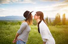 kissing lesbian lesbians stock istockphoto