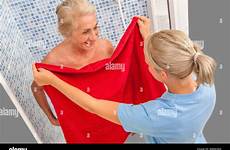elderly person shower mature stock wash woman lady showering alamy resting spa
