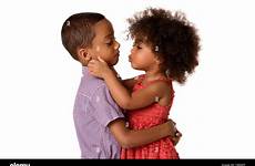 african siblings sister kissing isolated cheerful brother alamy american background two her