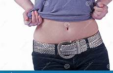navel piercing woman her showing stock shirt belt