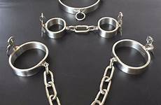 slave collar bdsm cuffs steel restraints sex handcuffs ankle bondage harness hand set neck shackle lockable leg 3pcs fetish adult