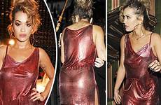 rita ora dress nipples sexy flashes derriere exposes celebrity curves clung clingy her through express gig london