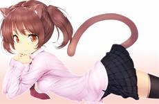 anime cat tail ears girl girls wallpaper pink catgirl hair animal mouth skirt brown cartoon characters neko original mangaka illustration