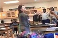 teacher classroom stuck her fight middle shows down shocking school caught girls students helpless camera high fighting scroll florida