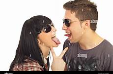 sticking tongues friends stock alamy sunglasses couple each cool young their