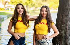 women model twins rankin sisters top crop hair brunette wallpaper jean christopher shorts smiling belly looking outdoors button models gaby