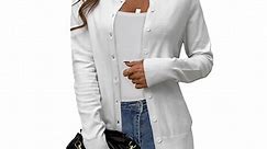 LETDIOSTO Women's Button Down Crew Neck Long Sleeve Soft Knit Cardigan Sweaters S-2XL