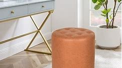 Adeco Round Ottoman Upholstered Tufted Faux Leather Footrest - Bed Bath & Beyond - 34732123