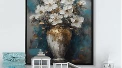 Designart "Golden White Floral Arrangement In Vase I" Floral Framed Canvas Prints - Bed Bath & Beyond - 38055196
