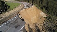 See landslide cause highway to fall off mountain near Jackson Hole