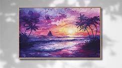 Sunset wall Art, Beach wall art, Sunset Boat Scene art, Coastal Wall Art, beach Watercolor Painting, summer wall art, sunset print Ocean art