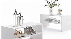 2-Tier Stackable Shoe Rack, Wooden 2-Shelf Shoe Organizer Freestanding Shoe Storage Stand for 6-9 Pairs, Perfect for Closet, Entryway, Office Use - White(Pack of 2)