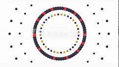 Dots of different sizes and colors are located in separate arcs and circles. Two rings rotate from different directions. You can place a logo or text inside the circular object in the center.