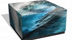 "Sapphire Sea" Reverse Printed Beveled Art Glass Cocktail Table with Black Plinth Base - Bed Bath & Beyond - 40165827