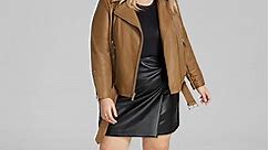 Michael Kors Women's Plus Size Belted Leather Moto Jacket, Created for Macy's - Macy's