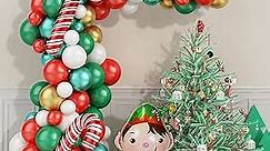 Christmas Balloon Garland Arch Kit, Xmas Balloon Decorations with Red Candy Elf Foil Balloons, Metallic Green Red Gold White Balloons for New Year Kids Birthday Baby Shower Party
