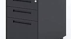 3 Drawer Mobile File Cabinet with Lock,Under Desk Metal Filing Cabinet for Legal/Letter/A4 File,Steel File Storage Cabinet for Home Office (Black)