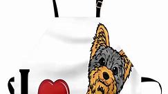 Yorkie Apron I Love Yorkshire Terrier Cute Dog Smiling Animal Tilted Head Love Print, Unisex Kitchen Bib Apron with Adjustable Neck for Cooking Baking Gardening, Marigold Pale Grey, by Ambesonne