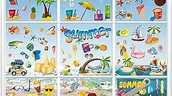 134PCS Summer Window Clings - Summer Window Clings for Glass Windows, Summer Window Stickers for Window Decals, Double Sided Beach Window Clings for Summer Decorations(9 Sheets)
