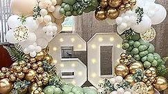 Sage Balloon Garland Arch Kit,134 pcs Sage Green Sand White Metallic Gold Matte White Confetti Latex Balloons for Baby Shower Bridal Shower Bachelor Party Wedding Birthday Party Decorations…